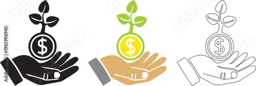 A hand holding a plant with a dollar sign ,vector