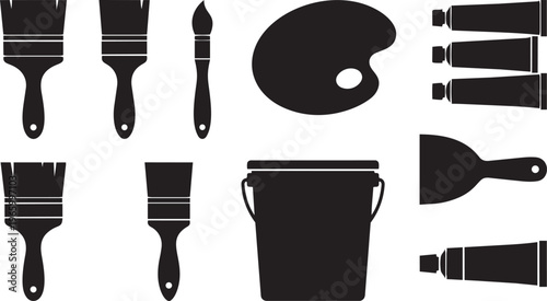 Make up brush vector set of design tools icons silhouette illustration