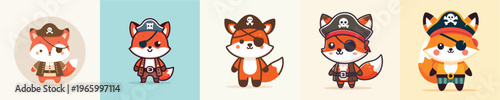 cute fox vector in pirate costume