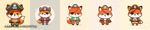 cute fox vector in pirate costume