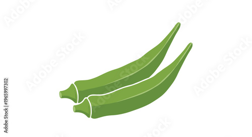 Two fresh green okra pods arranged diagonally on a plain white background, showing a simple and clean food illustration style.