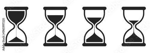 Hourglass icon collection, sand timer symbol, reloading hourglass vector icon, hourglass stopwatch, set of time measurement symbols in flat design style