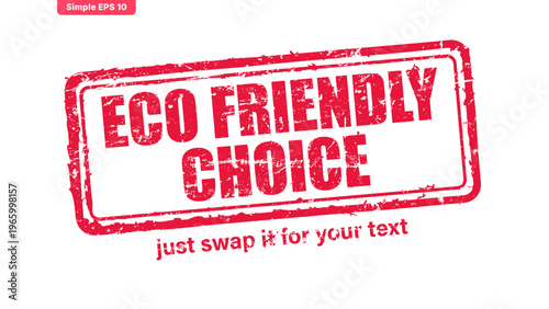 eco friendly red rubber stamp vector with distressed ink texture and clean frame, built for packaging, shipping labels, office paperwork, certification workflows, and commercial branding use.