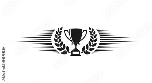 A striking black trophy design encircled by laurel leaves and dynamic wings presented as a bold silhouette high quality professional detailed