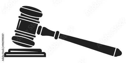 Judge gavel icon, courtroom hammer symbol of justice and legal authority, minimal flat vector design for law websites