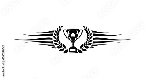 A winged trophy design featuring laurel leaves and a soccer ball rendered as a striking black silhouette high quality professional detailed