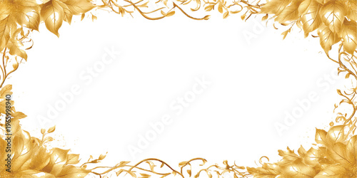 Golden wheat ears form a decorative autumn border with gold floral ornaments and vintage maple leaves in a nature vector illustration design