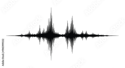A black waveform graphic resembling sound waves or an equalizer rendered as a striking silhouette high quality professional detailed modern elegant