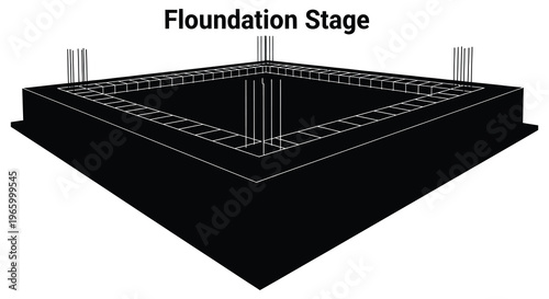 A black and white illustration depicting a concrete foundation in a stylized minimalist silhouette high quality professional detailed modern elegant stylish