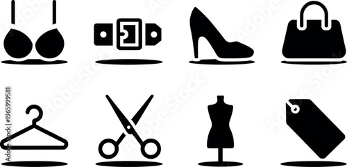 Collection of fashion and clothing related icons with a transparent background