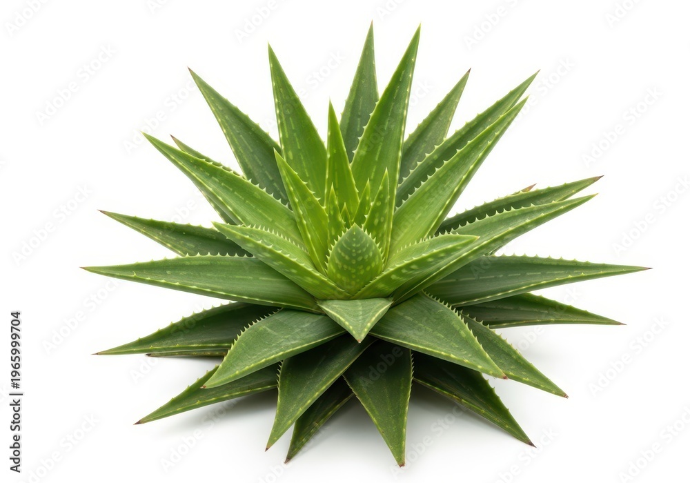 Fototapeta premium Aloe plant with sharp green leaves on white background