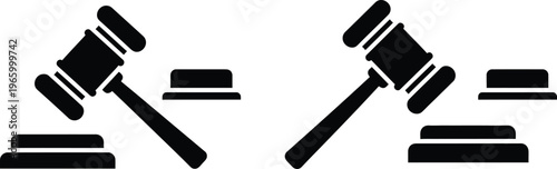 Two gavel icons symbolizing law and justice with a set of two black silhouette