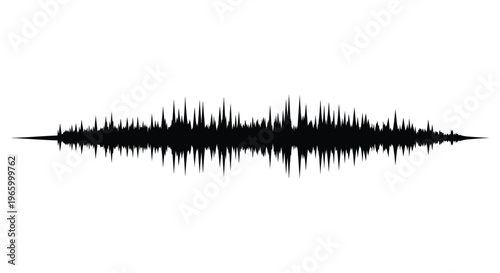 A stark black waveform illustration against a white background presents an abstract sound visual representation a bold silhouette high quality professional