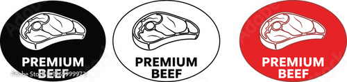 Premium beef logo set with steak cut icon with icons signify quality meat products