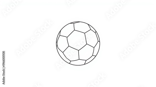 Black and white line drawing of a minimalist soccer ball
