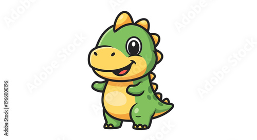 Smiling Cartoon Green Dinosaur Character.