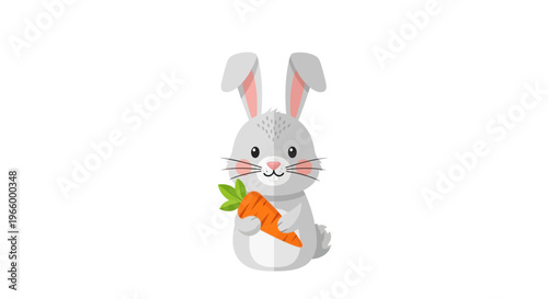 Cute white rabbit holding carrot.