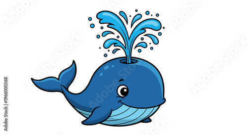 Cartoon Blue Whale Splashing Water.