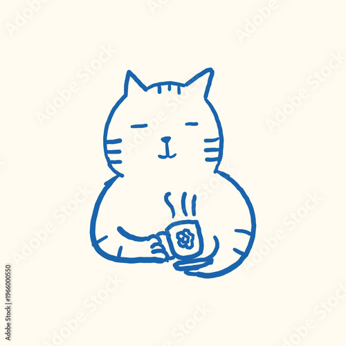 A cat holding a cup of coffee vector illustration