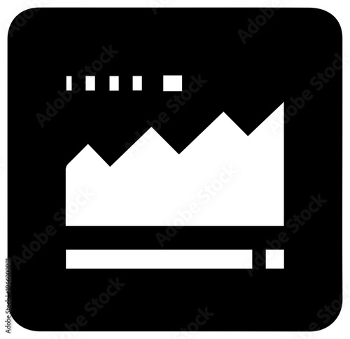 Solid black filled icon of a dashboard widget kpi metric with white graph and bars on a rounded square background