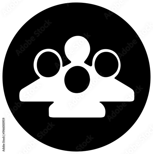 Solid black filled icon of affiliated group definition white silhouettes of three people in a circle teamwork and unity symbol flat design simple illustration