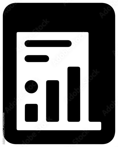 Solid black filled icon of analytical data aggregate on white background for business and technology concepts