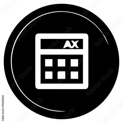 Solid black filled icon of bankruptcy automatic stay with calculator and white graphics on circular background