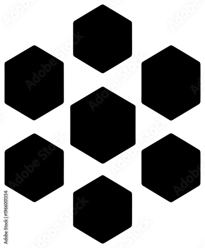 Black hexagonal icons arranged in honeycomb pattern on white background for content delivery network concepts