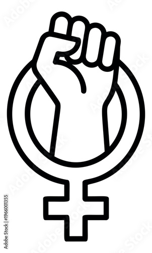 Outline illustration of feminist power fist symbol depicting women empowerment and gender equality for social activism design