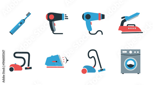 Collection of household appliance icons.