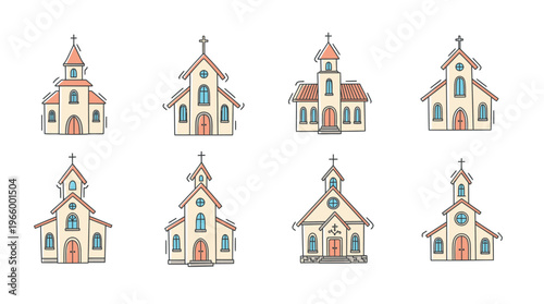 A set of six different church illustrations.