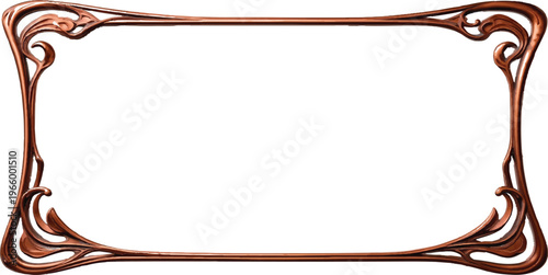 Blank isolated design of a macro close-up wood and metal gold bar frame with a red ribbon decoration and computer wire cable