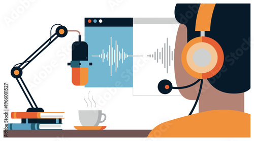 A person recording a podcast episode.