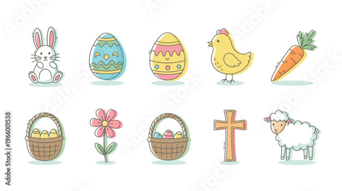 Easter icons and symbols illustration.