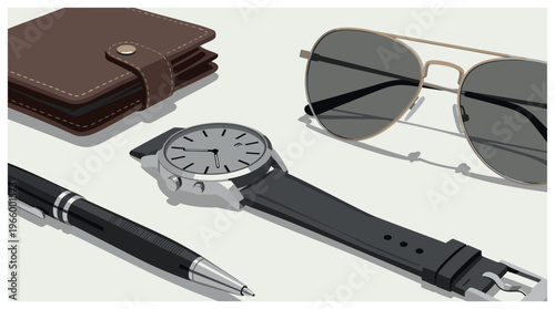 Accessories for men on a table.