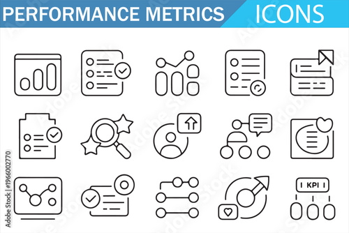 KPI dashboard icons set with analytics charts and financial performance indicators