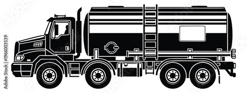 Silhouette illustration of a fuel tanker truck depicting heavy transport vehicle for logistics and industrial design