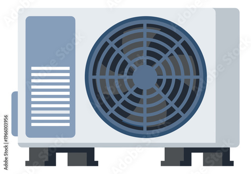 Flat illustration of an outdoor air conditioner unit depicting a split system condenser for hvac and cooling design