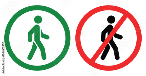 Pedestrian crossing sign and no pedestrian crossing sign isolated on transparent background, ideal for traffic rules and regulations