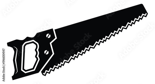 Silhouette illustration of a hand saw depicting a sharp toothed woodworking tool for construction and carpentry design