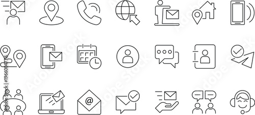 Communication and Interface Icon Set – Contact, Location, Message and User Line Vector Icons