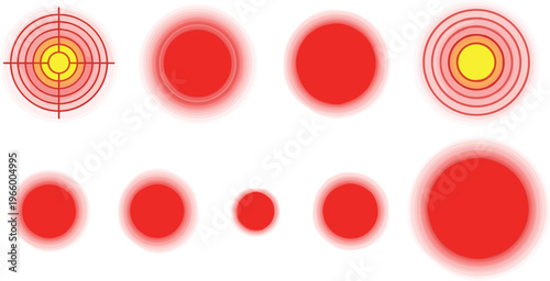 Radial Circle Icon Set Featuring Red and Yellow Concentric Designs for Target, Focus, and Visual Emphasis Graphics