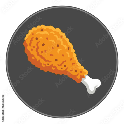 Cartoon illustration of a crispy fried chicken drumstick depicting golden breaded poultry for food and restaurant design
