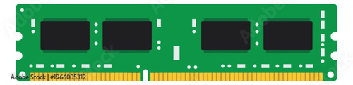 Flat illustration of a RAM memory module depicting computer hardware components for technology and electronics design