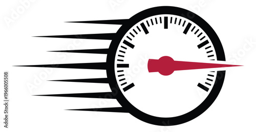 Flat illustration of a speedometer depicting high speed motion with dynamic lines for automotive and performance design