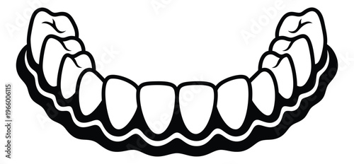 Cartoon illustration of lower dental arch depicting teeth and gums anatomy for dentistry and oral health design