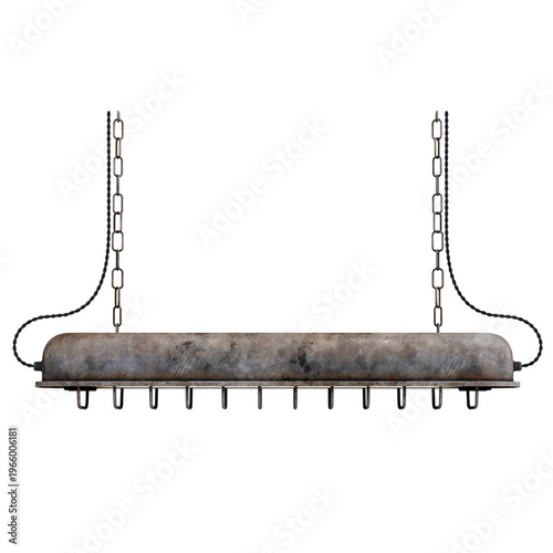 Rustic industrial style hanging light fixture.