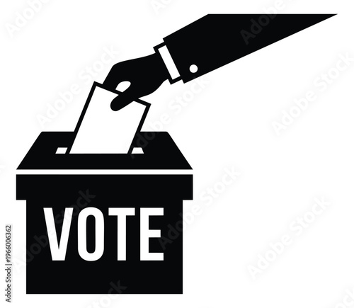 Silhouette illustration of hand inserting ballot into vote box depicting election participation for civic and political design