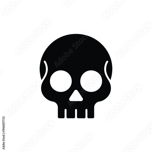 A stark black silhouette of a human skull is presented against a plain white background