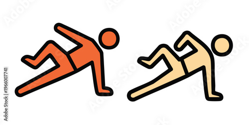 Fitness exercise icons: two stick figures performing side plank workout with stick figure